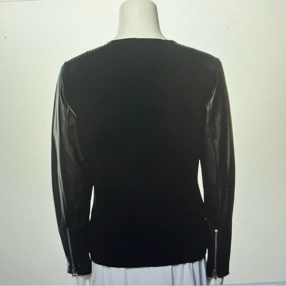 Anne‎ Fontaine Lambskin jacket, black, collarless, slit pockets, zip closure s M - Picture 3 of 4